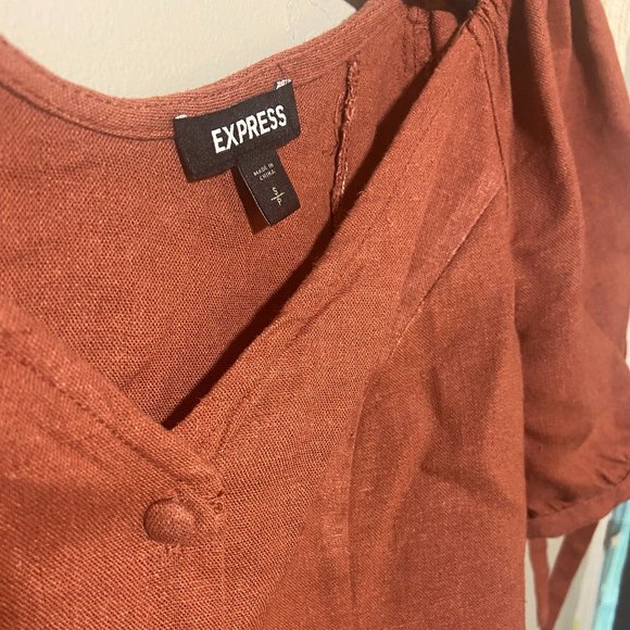 Express Button Up Puff Sleeve Blouse - Picture 5 of 6